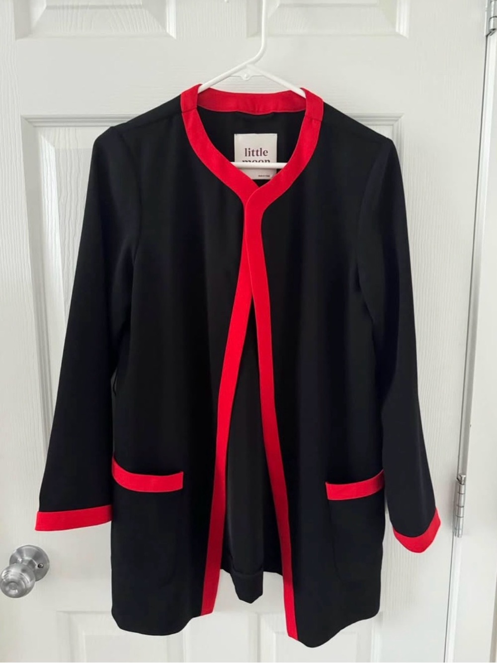 Aritzia Little Moon Black and Red Open Front Cardigan Jacket Coat Size S